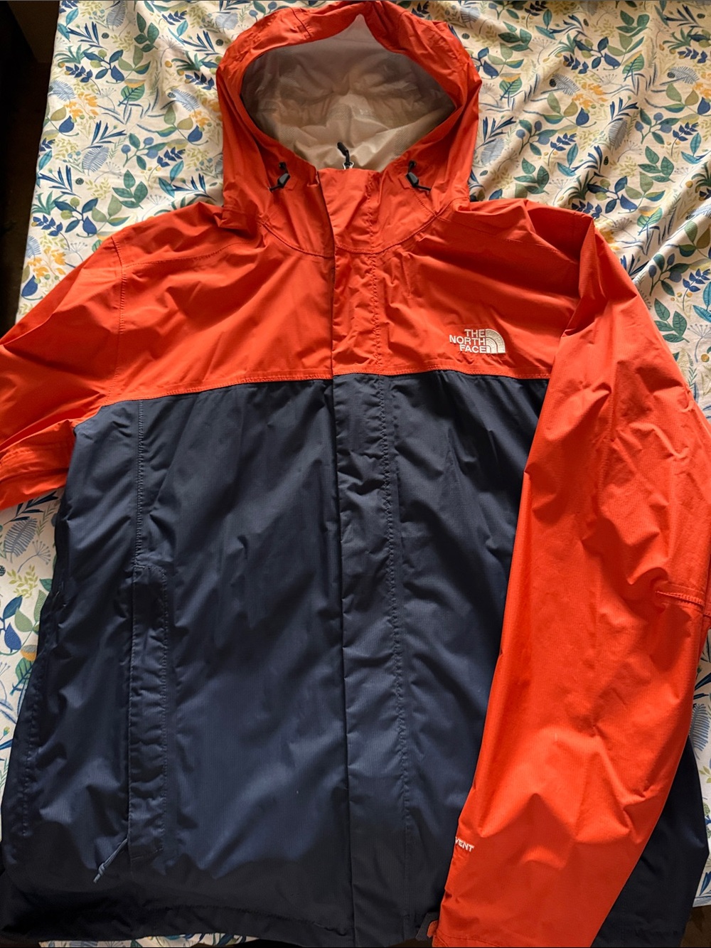 The North Face Men's Orange and Navy Waterproof Rain Jacket